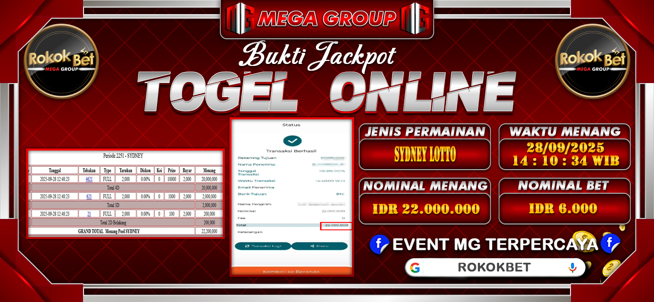 Bukti JP situs Rokokbet hari Minggu, 28 September 2025