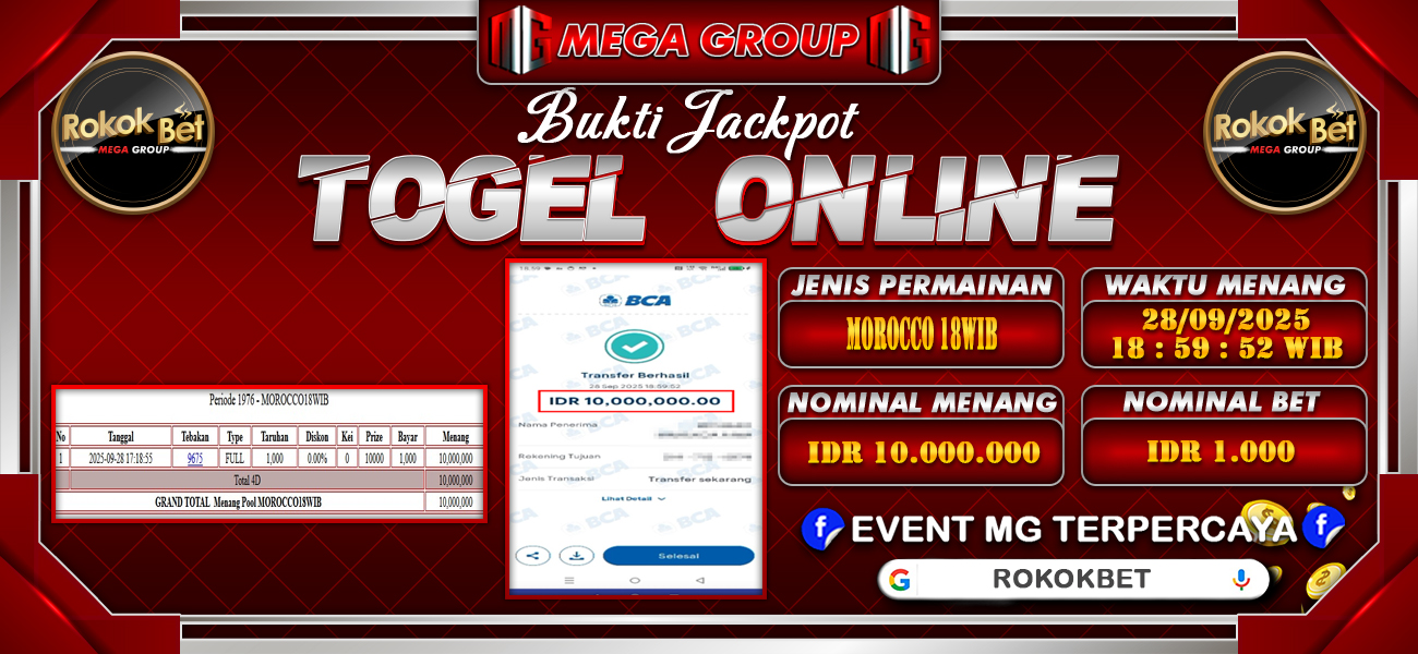 Bukti JP situs Rokokbet hari Minggu, 28 September 2025