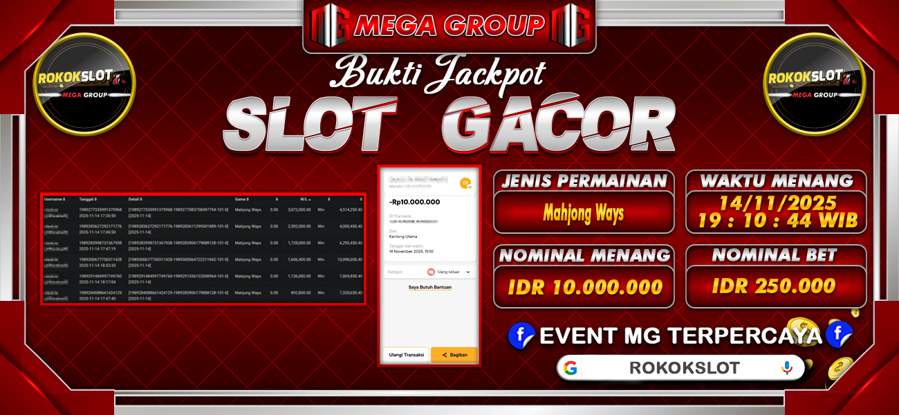 Bukti JP situs Rokokslot hari Jumat, 14 November 2025